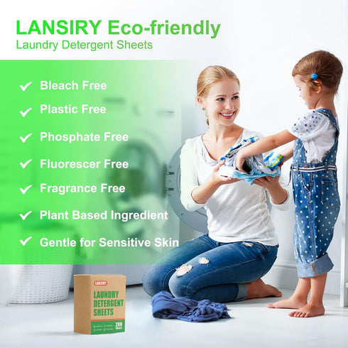 Laundry Detergent Sheets - 200 Loads, Fragrance Free, Eco-Friendly, Hypoallergenic, Portable, Save Space and Travel...
