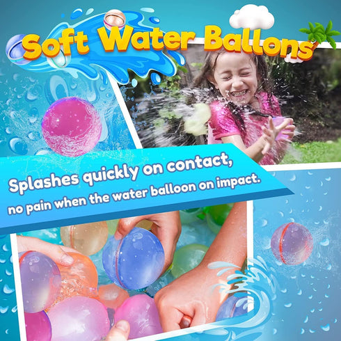 4Pcs Reusable Water Balloons Refillable Water Balloons Quick Fill Self-Sealing Soft Silicone Water Bombs Splash Balls for Fun Outdoor Water Fight ...