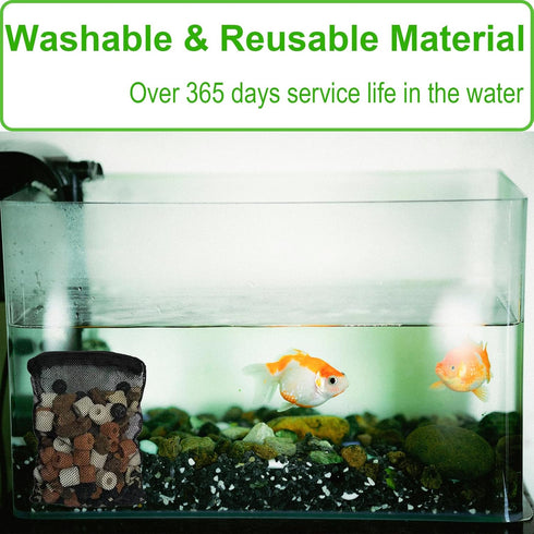 10 Pieces 3" x 4" Aquarium Filter Media Bags Small,Mini Fish Tank Media Mesh Filter Bags for Activated Carbon,Ceramic Rings,Mesh Reusable Bags wit...