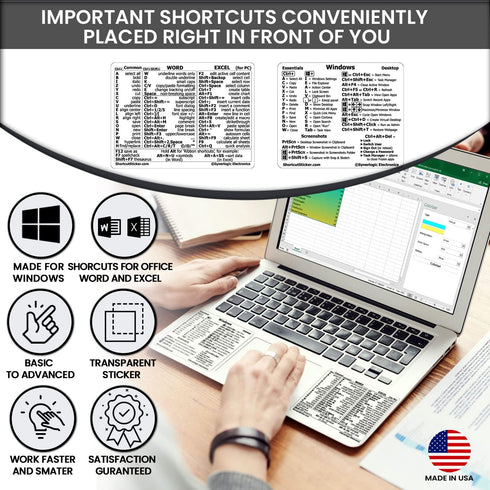 SYNERLOGIC Windows + Word/Excel (for Windows) Quick Reference Guide Keyboard Shortcut Stickers, No-Residue Vinyl (Clear/Small/Combo/5sets)...