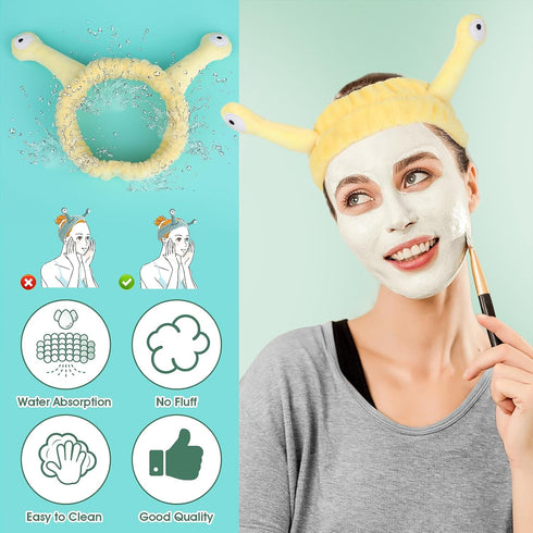 Face Wash Headband, Palm and Snail Spa Hair Bands Makeup Headbands Women Cartoon Cute Coral Fleece Elastic Headband Creative Hair Accessories for ...