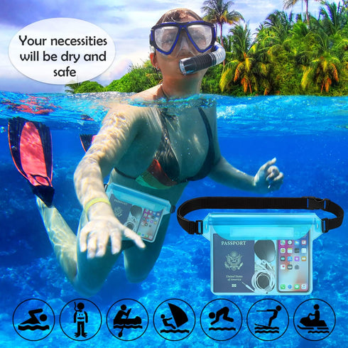 Hatisan Waterproof Pouch with Waist Strap, Waterproof Fanny Pack Keep Phone Valuables Safe and Dry Beach Accessories for Vacation Boating Swimming...