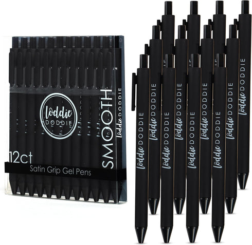 Loddie Doddie Black Gel Pens for Journaling and Note Taking - 12 Pack, 0.7 mm Medium Point Smooth Writing Retractable Pens, No Bleed Non Smudge...