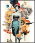 Posterizer 1 pcs-vintage fashion woman with animals sci fi collage-Abstract & Modern Art-Retro Art-Gift for Women, Fashionistas, Designer Fashion ...