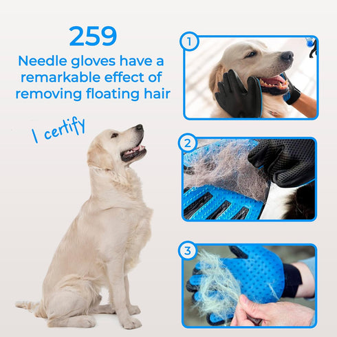 Pet Grooming Glove, Detangles and Cleans Your Pets' Fur by Removing Damaged Fur. Hair Removal and Massage gloves For Dogs and Cats, Removes Knots ...