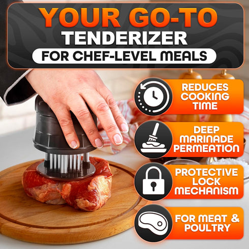 Meat Tenderizer Tool - Convenient Chicken Tenderizer Tool with 56 Sharp Stainless Steel Needle Blades, Safety Lock & Cleaning Brush, Dishwasher Sa...