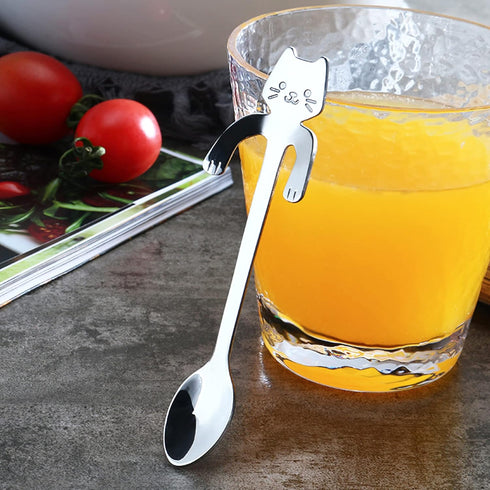 Cat Spoon Coffee Teaspoon, PBIEHSR Stainless Steel Hanging Cup Tea Spoon Two Different Lengths Dessert Scoop for Stirring Drink Mixing Milkshake J...
