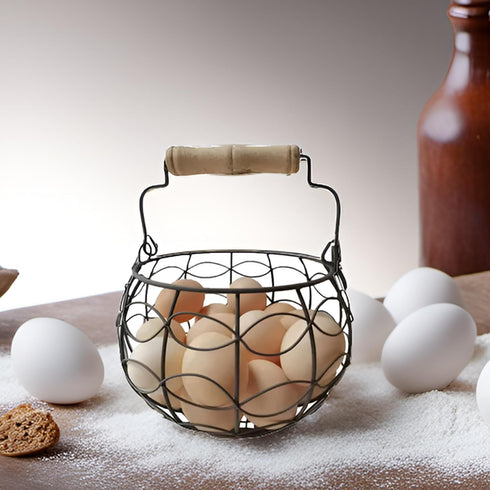 Wire Egg Basket for Gathering Fresh Eggs,Egg Baskets for Fresh Egg Farmhouse,Egg Collecting Basket,Round Metal Egg Basket With Handle,Refrigerator...