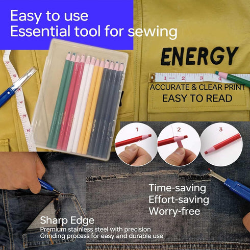 Dinggaogao 6 Colors 12 Pieces Sewing Mark Pencil Tailor's Marking and Tracing Tools,1 Soft Tape Measure,1 Thread Remover, Free Cutting Crayons Sew...