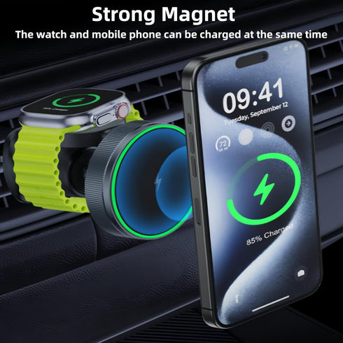 Magnetic Wireless Car Charger, 360°Adjustable Magnetic Air Vent Mount Compatible,2 in 1 Compatible with iPhone 15/14/13/12 Pro Max Plus Mini and A...