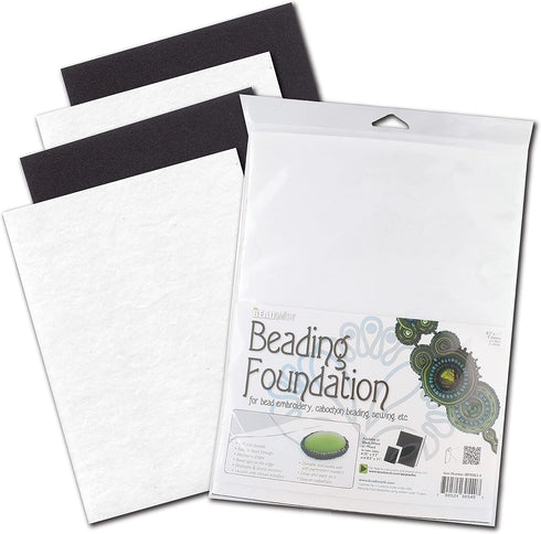 The Beadsmith Beading Foundation – 8.5 x 11 inches – 4 sheets of Assorted Black & White Fabric – Made in the USA – Stiff & durable material used f...