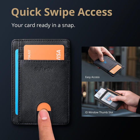 Buffway Slim Minimalist Front Pocket RFID Blocking Leather Wallets for Men and Women - Cross Black...