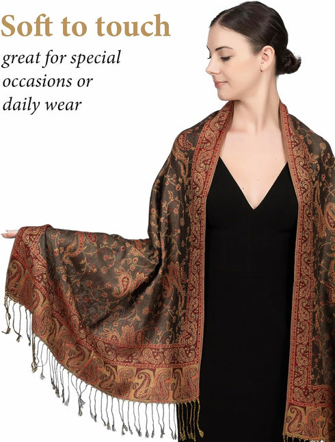 Achillea Reversible Paisley Pashmina Rave Scarf – Exotic Indian Shawls and Wraps for Evening Dresses, Festivals, All Seasons...