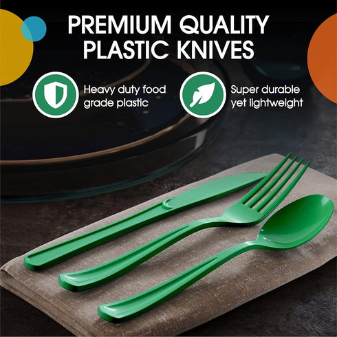 Exquisite Disposable Green Plastic Knives 50 Pcs - Heavy Duty Green Plastic Disposable Cutlery - Green Disposable Flatware, Green Plastic Silverwa...