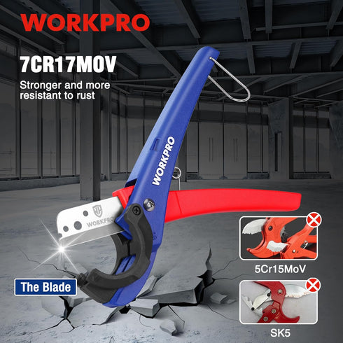 WORKPRO PEX Cutter with Sharp Blades, Hose Cutter with 1/8"-1-5/8" Cutting Capacity, Can be cut at 45° or 30°, Tubing Cutter for PPR, PE, PP, and ...