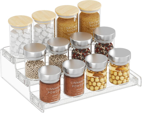 Lifewit Plastic 3-Tier Spice Rack, Clear Spice Organization for Cabinet, Counter, Organizer Shelf for Condiment, Seasoning, Syrup,Liquor, Medicine...