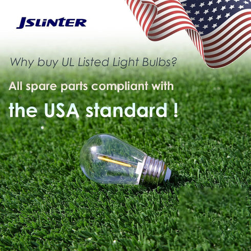 Jslinter S14 1W Outdoor String Lights Bulbs LED, Shatterproof & Waterproof, 2200K Warm White, 11W Equivalent, E26 Base, Edison Vintage Style Repla...