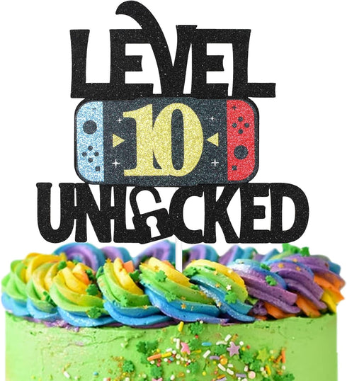 Level 10 Unlocked Game Birthday Cake Topper - Video Game Boy's 10th Birthday Game On Party Cake Supplies - Gaming Level Up Winner Party Decoration...