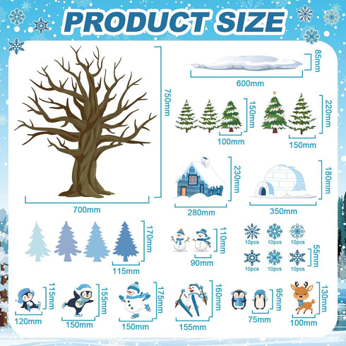 Glenmal 85 Pcs Winter Classroom Bulletin Board Decorations Snowflake Snowman Cutouts with Glue Point Bulletin Board Cutouts for Classroom School C...