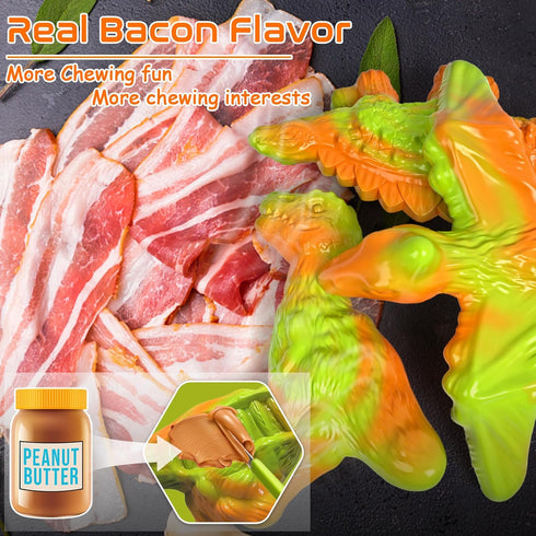 Dog Toys, 3 Pack Indestructible Tough Dog Chew Toys for Aggressive Chewers, Nylon Dog Bones Toys with Bacon Flavor Dinosaur Teething Chew Toys for...