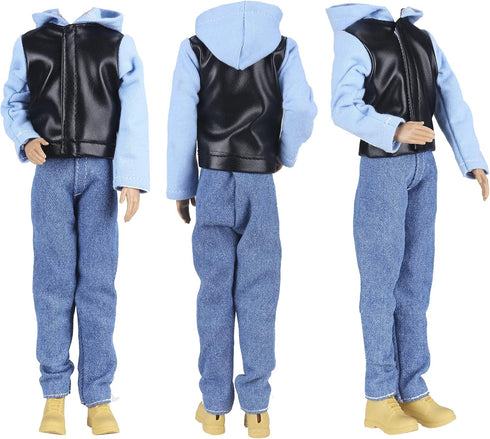 E-TING 3 Sets Leather Jacket Casual Wear T-Shirt Pants Pack Summer Shorts with 3 Pairs of Shoes for 12-inch Boy Doll?Random Pick?...