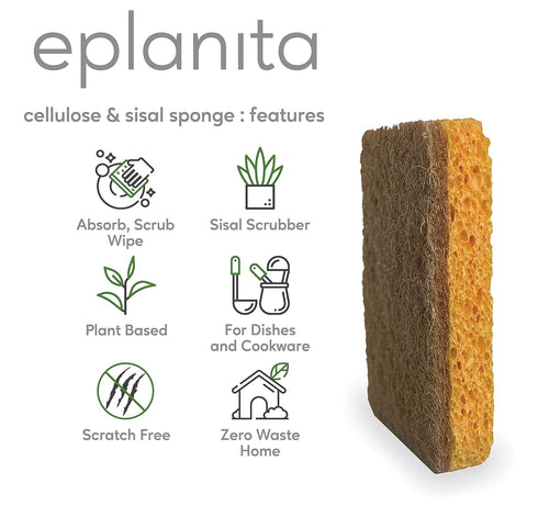 eplanita Natural Plant Based Scrub Sponges (3 Pack), Non-Scratch, Biodegradable Eco Scourers for Kitchen and Bathroom...