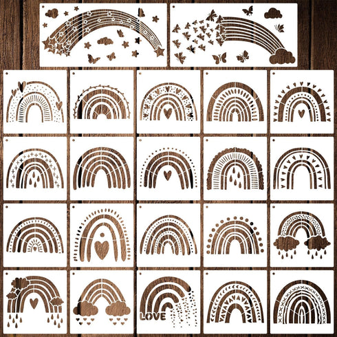 22 Pieces Boho Rainbow Stencils, Reusable Bohemian Rainbow Templates Painting Stencils for Wall DIY Crafts Scrapbooking Card Making...
