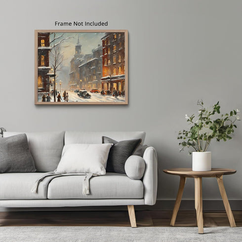 Posterizer 1 pcs-snowy winter city scene in oil painting style-3-Landscape & Nature Art-GIft for Men Women Teens-Dining Room Decor- unframed wall ...
