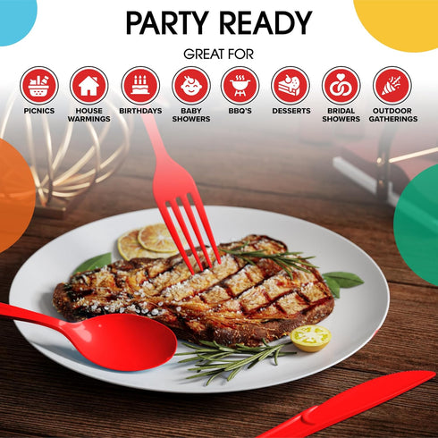 Exquisite Heavy Duty Red Plastic Knife, 50 Pcs - BPA Free Disposable Cutlery for Parties, Picnics & More...