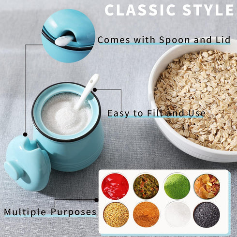HAOTOP Porcelain Salt Bowl with Lid and Spoon,Ceramic Sugar Bowl 12oz (Turquoise)...