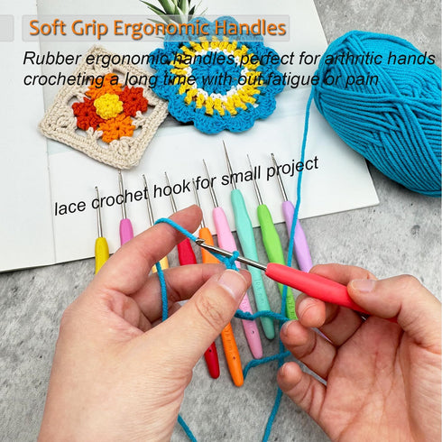 Mdoker 2PCS Small Size Crochet Hook Ergonomic Handle Crochet Hook Needles for Arthritic Hands,Thread Crochet Steel Lace Hooks Size 1mm......