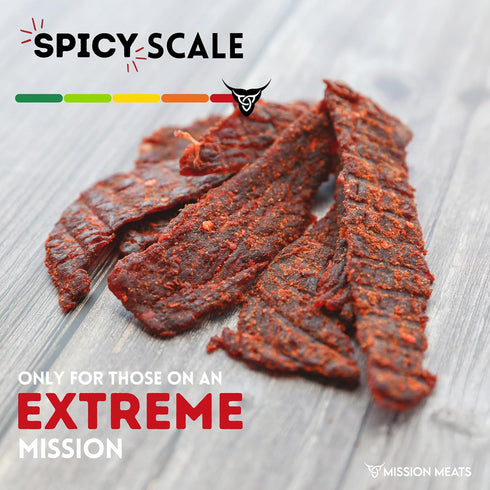 Mission Meats Carolina Reaper Jerky from 100% Grass Fed & Pasture Raised Beef, Caution: Extremely Spicy, Small Batch Hand Crafted, Gluten Free, 2o...