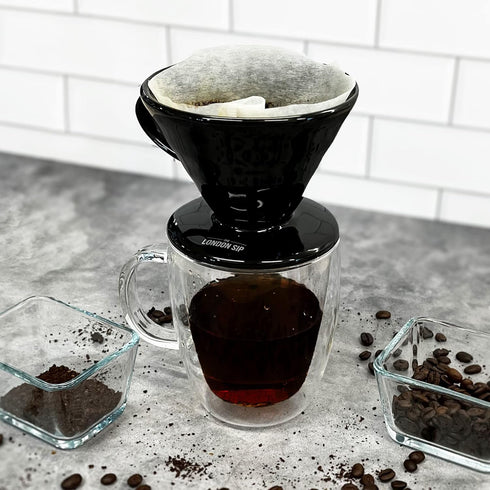 Ceramic Coffee Dripper Pour Over Ceramic Coffee Maker, Coffee Slow Brewing Accessories for Home, 1-4 Cup, Black...