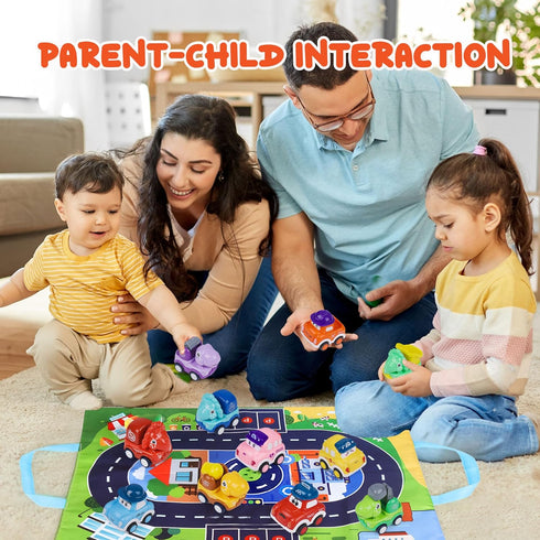 Baby Toy Cars for 1 Year Old Boy, Mini Pull Back Trucks with Playmat for Toddler Age 12-18 Months, 12PCS Infant Friction Powered Push Vehilces, Ca...