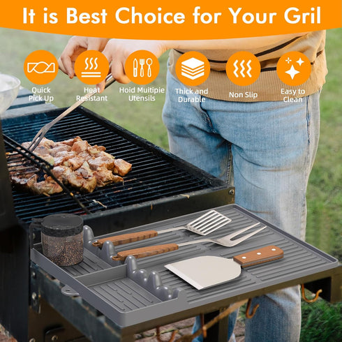 Griddle Mat Compatible with Blackstone, Silicone Grill Tools Mat with Drip Pad, Spatula Mat for Outdoor Grill, Side Shelf Mat Grill Pad (Grey)...