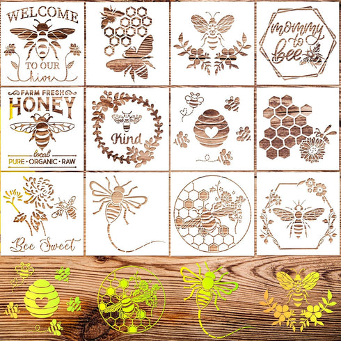Tenare 12 Pieces Bee Honeycomb Stencil Template Reusable Honeycomb Honey DIY Bee Sweet Template Welcome to Our Stencils for DIY Craft on Wood Wall...