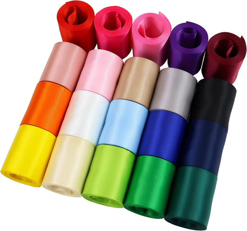 2 Inch Wide Solid Color Double Sided Polyester Satin Ribbon 20 Colors X 2 Yard Each Total 40 Yds Per Package...