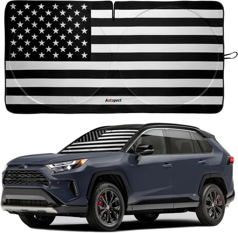 Windshield Sun Shade - American Flag Design, High-Resolution Sun Visor for Car, Truck, SUV with Mirror Cut-Out for Interior Sun Protection, Foldab...