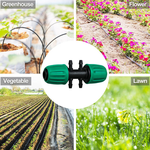 Drip Irrigation Fittings, 10 Pcs Lock Barbed Tee for 1/2 to 1/4 Inch Vinyl Tubing, Drip Line Parts 6-Way Tees Irrigation Connectors for Drip Sprin...