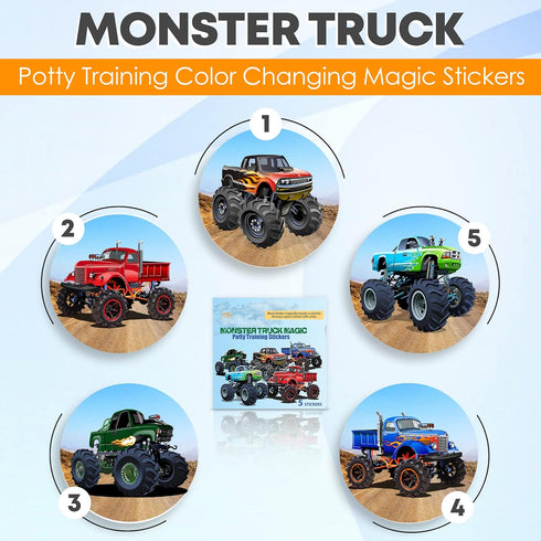 Potty Training Seat Magic Sticker | Monster Truck Potty Training Toilet Color Changing Sticker | 5 Pack Toilet targets with FREE potty e book | Us...