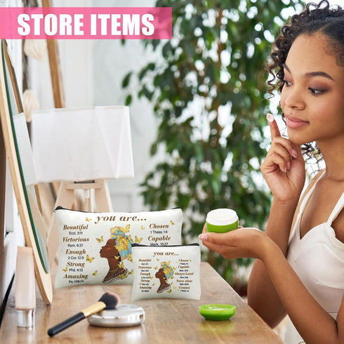 12 Pcs African American Makeup Bag Black Women Cosmetic Bags Inspirational Gift Bags for Girl Afro Queen Zipper Travel Pouch Purses Toiletry Organ...