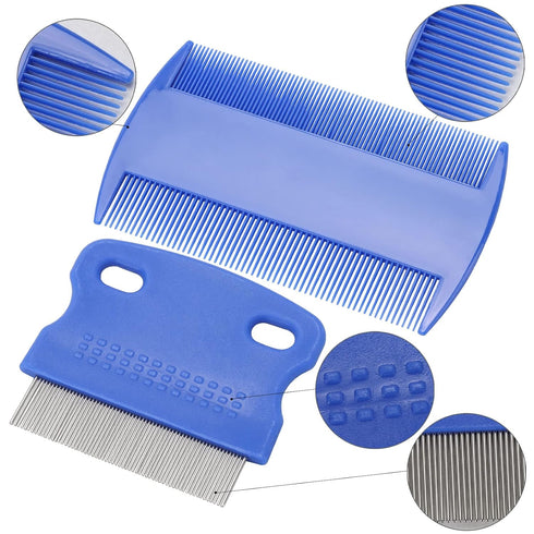 6 Pack Flea Lice Comb for Dogs Cats, Pet Tear Stain Remover Grooming Comb with Rounded Metal Teeth for Small, Medium & Large Pets, Blue...