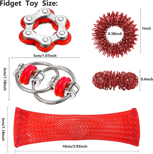 Marble Mesh Fidget Toys Set - 8 Pcs Sensory Fidget Toys for Adults Anti Stress Flippy Bike Chain Acupressure Rings Metal Fidget Toys for Teens Boy...