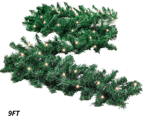 9 ft Prelit Christmas Pine Garland with 50 Battery Operated Warm White LED Lights Timer Outdoor Display...