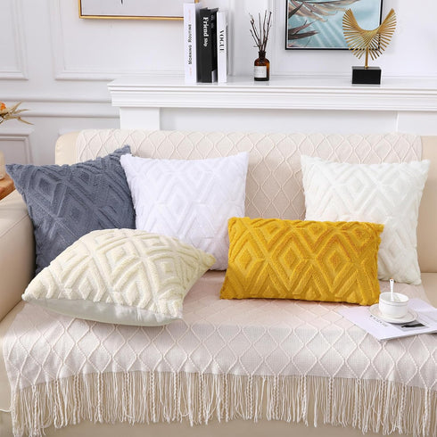 Soft Faux Fur Throw Pillow Covers 12x20 - Plush Short Wool Velvet Decorative lumbar Pillow Covers - Couch Sofa Pillow Covers for Living Room with ...
