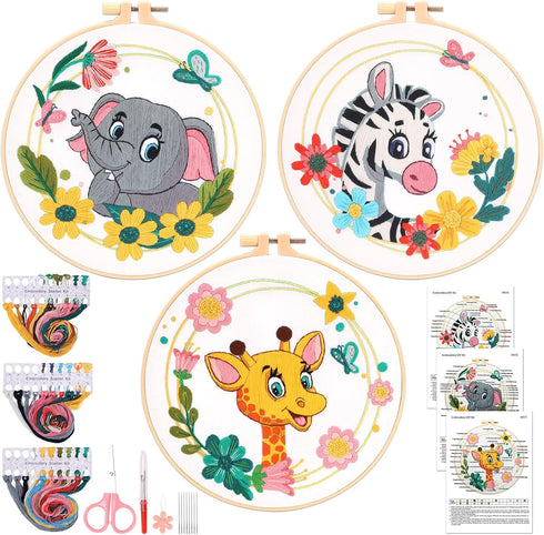 XEmbro 3 Sets Embroidery Kit for Beginner Adults Animal Embroidery Stamped Cross Stitch Kits for Adult Beginners with Stamped Pattern, Embroidery ...
