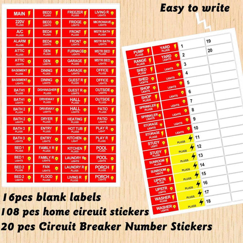 Premium Durable Circuit Breaker Labels, 129 Waterproof Fuse Box Stickers, Easy to Read and Install (red, 1)...