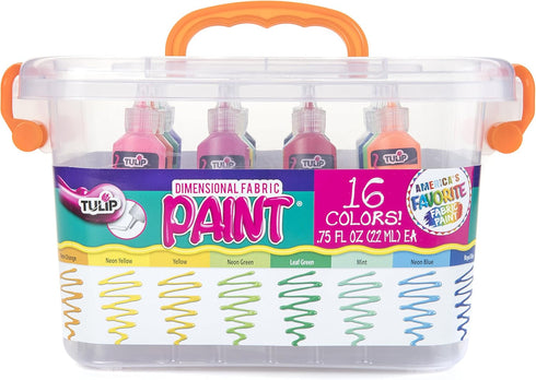 Tulip Dimensional Fabric Paint Big Box, Creative Party Kit, Includes Reusable Plastic Bin, Permanent 3D Paint for Fashion DIYs, Rock Painting, Art...