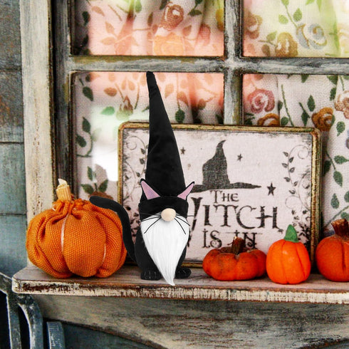 Upltowtme Black Cat Gnome Plush 13.5" Handmade Scandinavian Tomte Figurine Spring Farmhouse Decor Ideal Gift for Women and Cat Lovers...