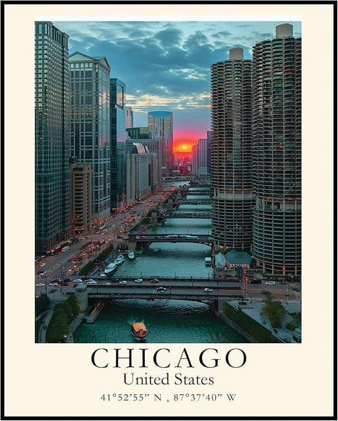 Posterizer 1 pcs-travel poster-Chicago-United Stated-Adventure Wall Art Gift for Men Women Entrepreneur Teens Decor for Home & Office- unframed ...